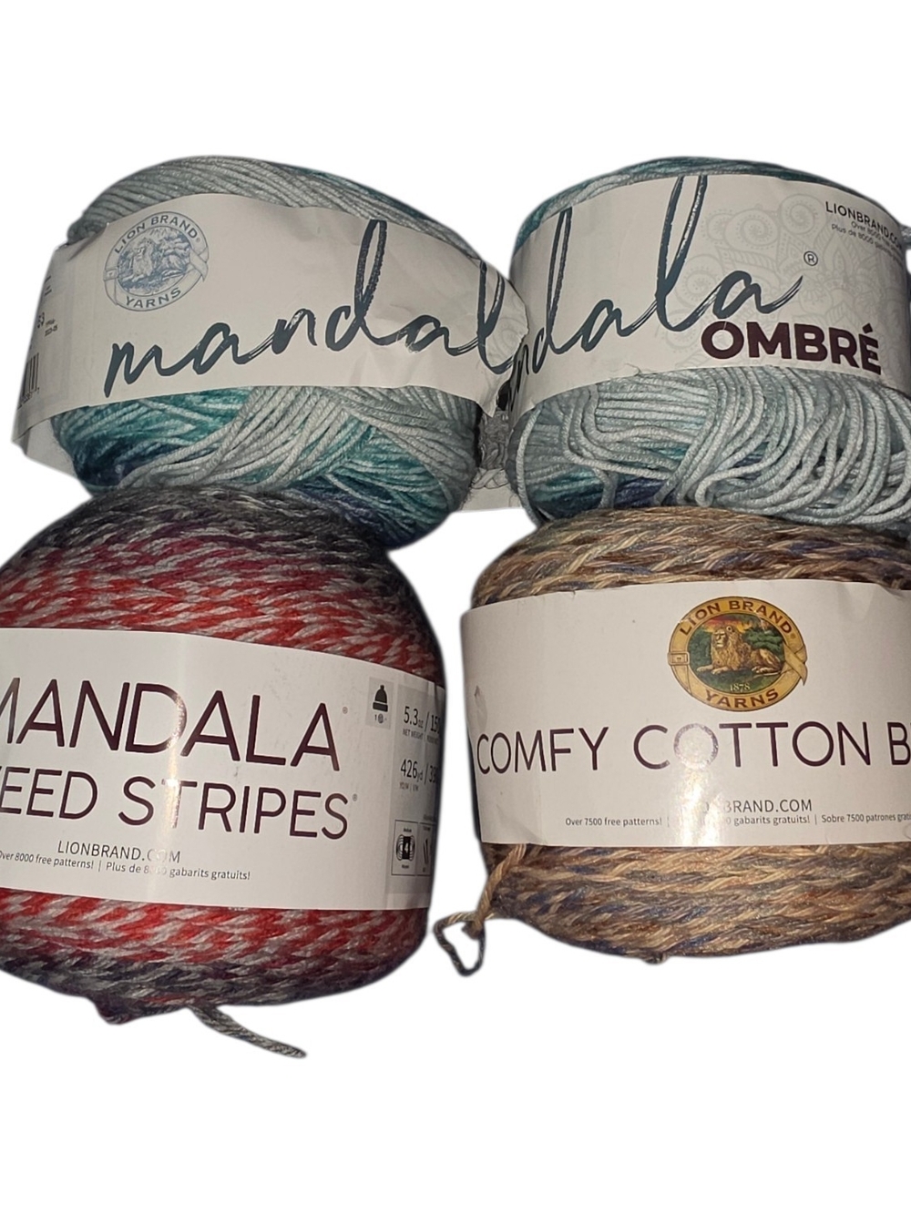 Lion Brand Yarn Lot 4 Mandala Ombré + RARE Discontinued Tweed & Comfy Cotton